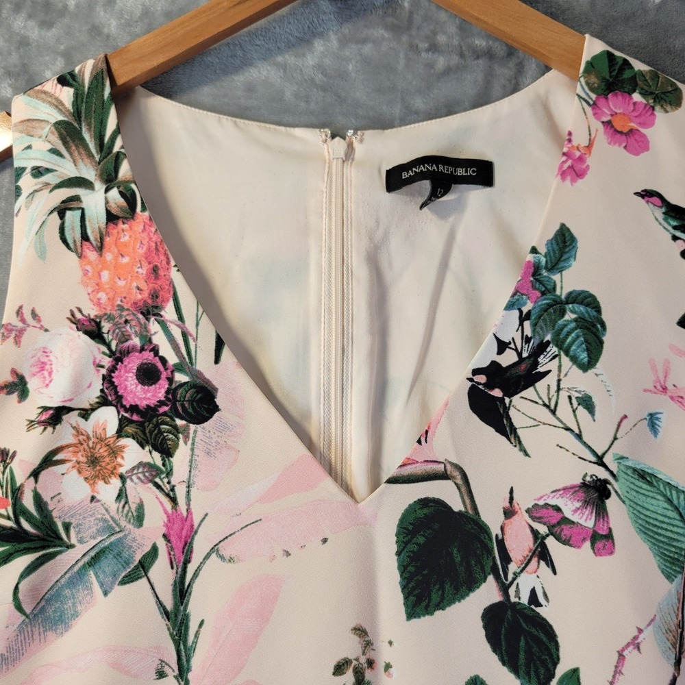 BananaRepublic Womens 12 Tropical Floral Drop Waist Shift Dress VNeck Sleeveless - Picture 5 of 10
